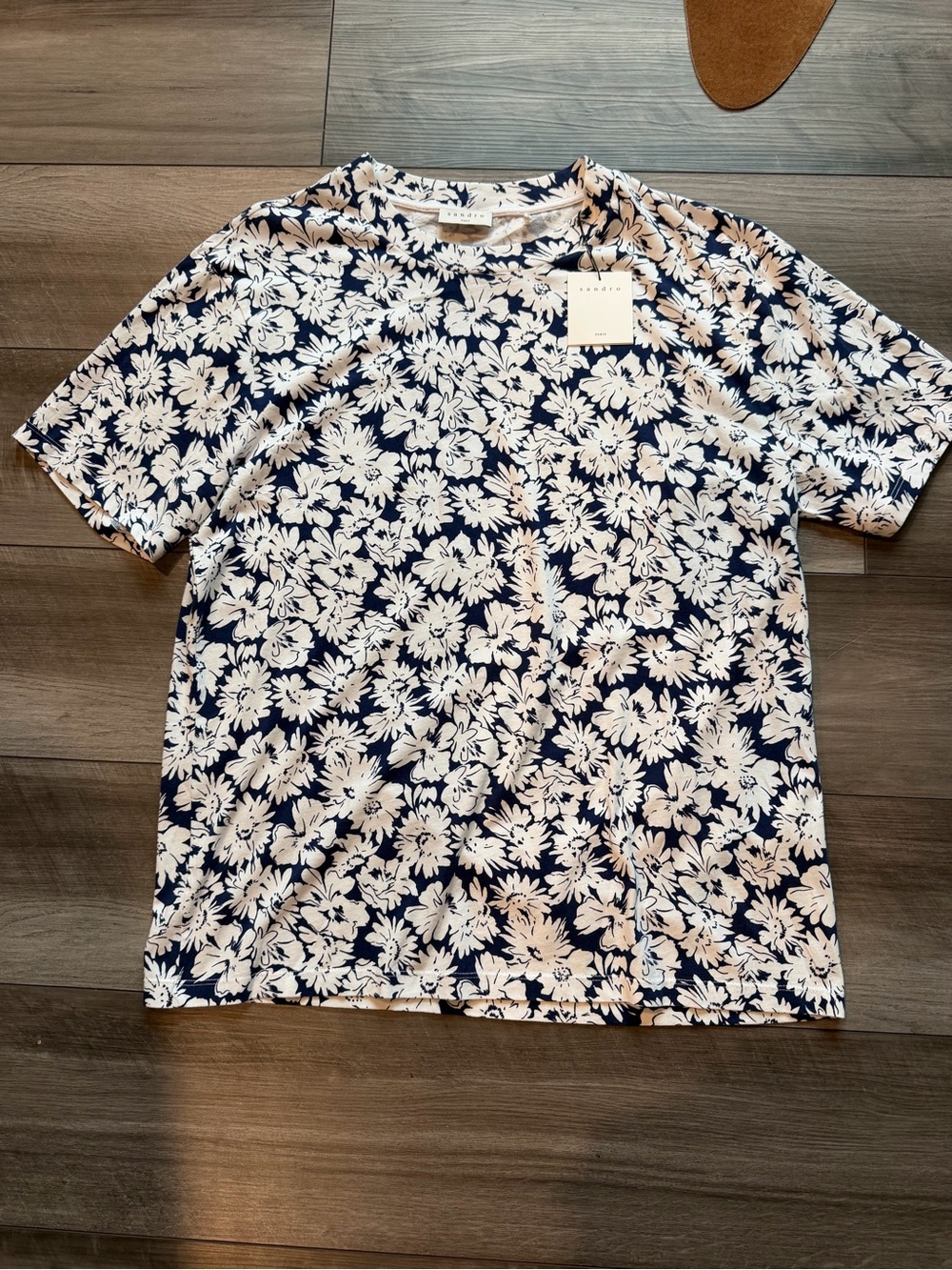 Sandro Navy Floral Short Sleeve Crewneck Tee